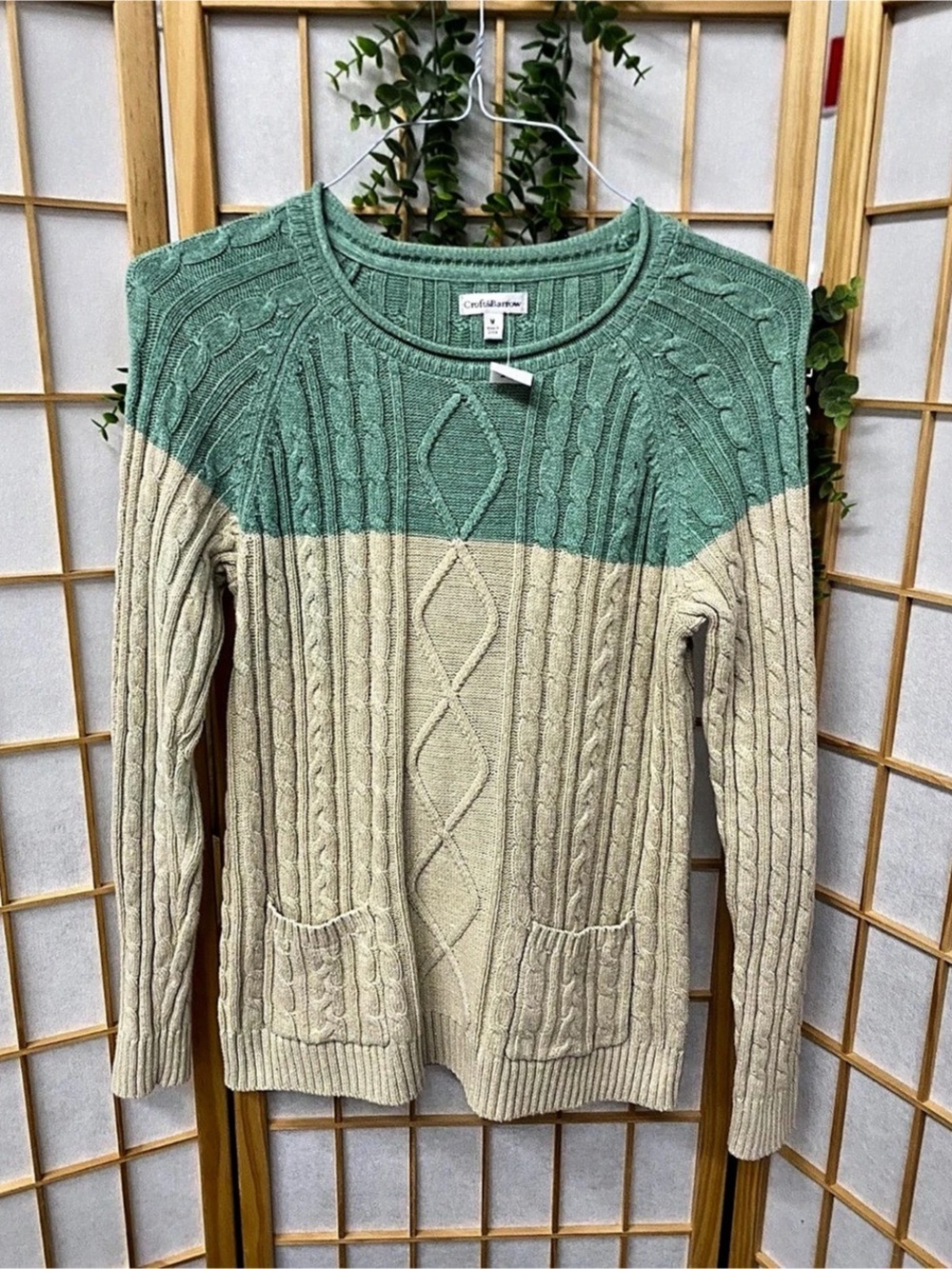 Croft & Barrow Colorblock Cable Knit Crew Neck Pullover Sweater Size Medium